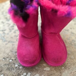 UGG Hot Pink Ankle Boots with Fluffy Trim - 9 toddler